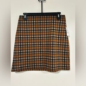 Ardene Plaid A-Line Skirt - Brown and Black